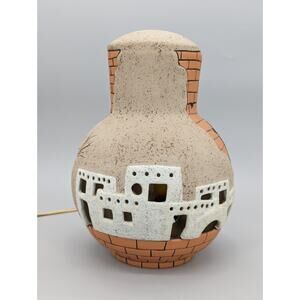 Southwest Pottery Terracotta Light Up Vase Lamp Adobe House Hand Painted 10”